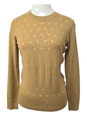 Karl Lagerfeld Paris Polka Dot Sweater Women’s Size S Tan Crewneck Knit